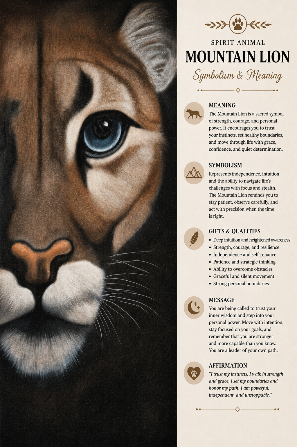 Mountain Lion Symbolism Card